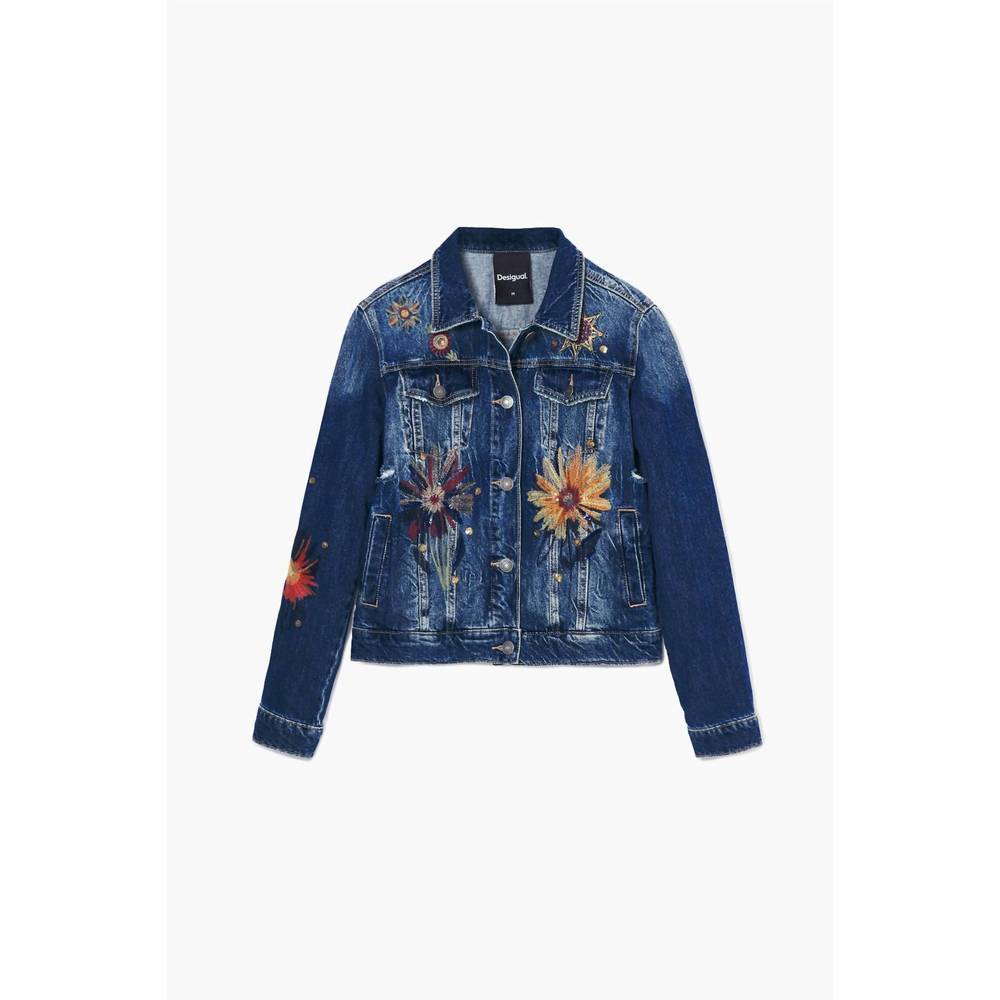 NEW DESIGUAL floral embroidered trucker denim jacket in blue multi - Picture 4 of 5